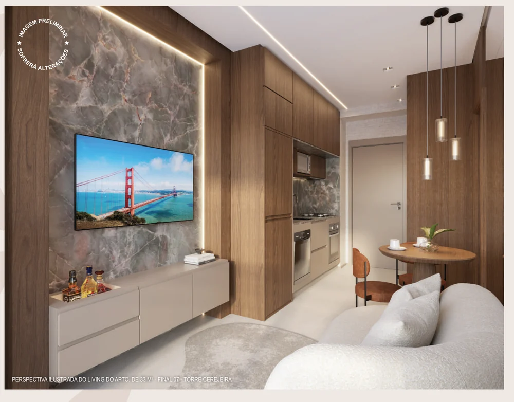 Living do apartamento de 33 m² no Reserva São Caetano do Sul - Bosque