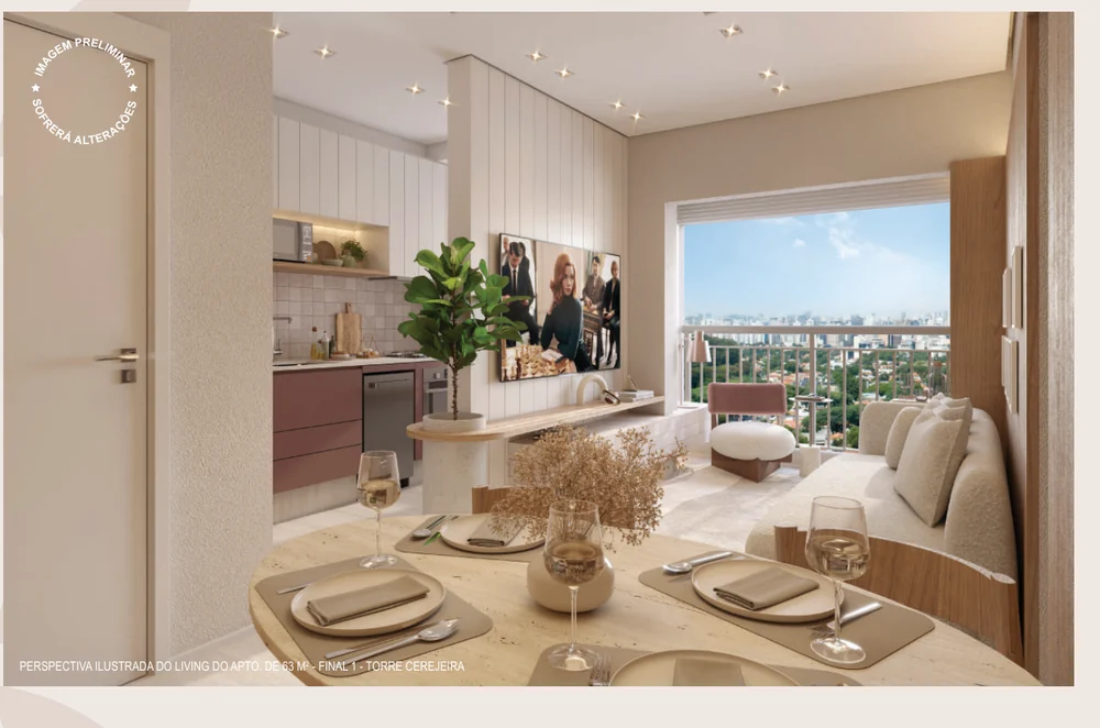 Living do apartamento de 64 m² no Reserva São Caetano do Sul - Bosque